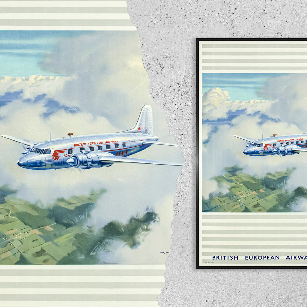 Hi-Res-Druck – A4, A3...20x30 Zoll... BEA, British European Airways, Roy Nockolds, 1947 – Vintage-Airline-Reisewerbeposter