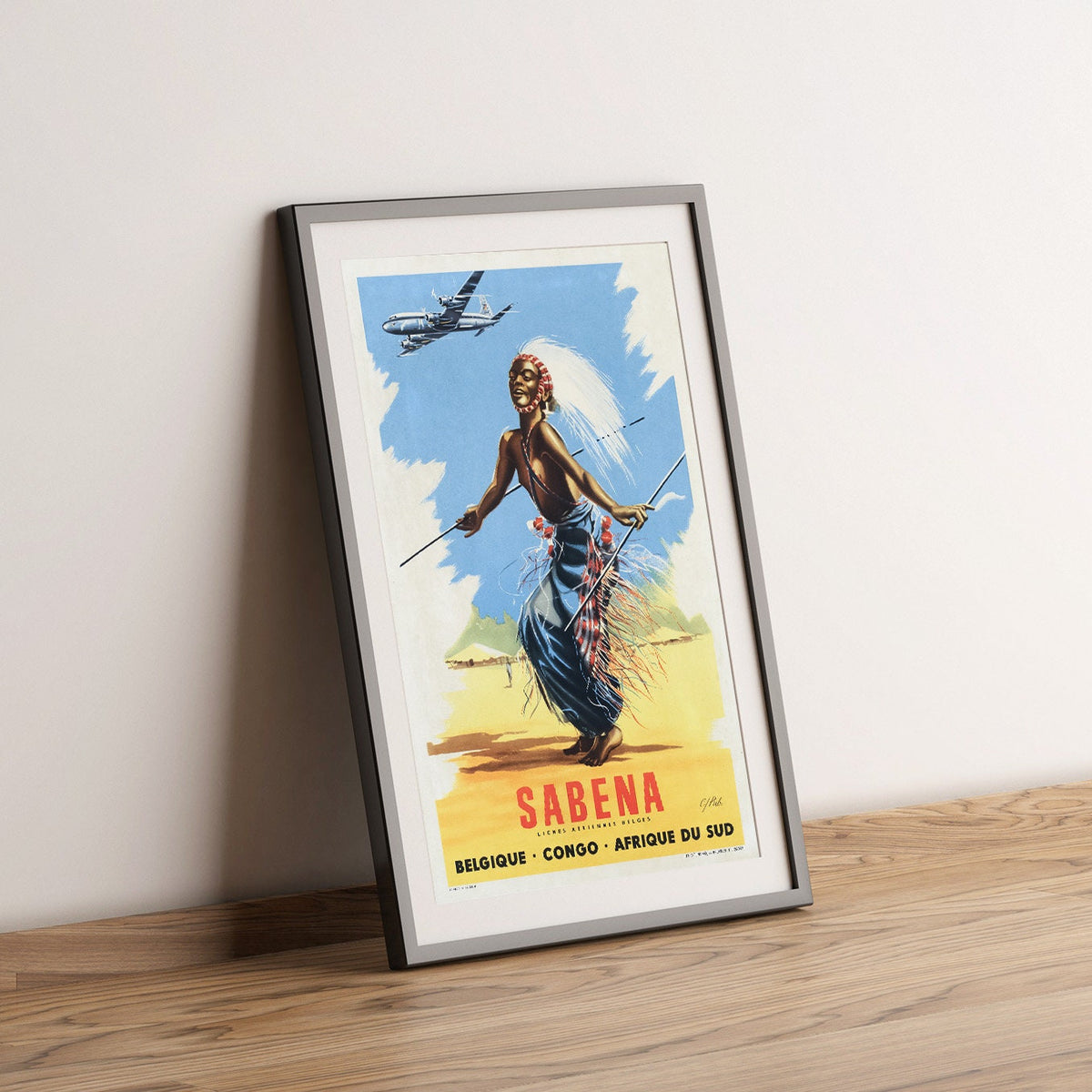 Vintage Fine Art Poster – A4, A1...20x30 inch... Sabena, Lignes aériennes belges, Belgique, Kongo, Südafrika, 1952 – Fluglinien-Druck