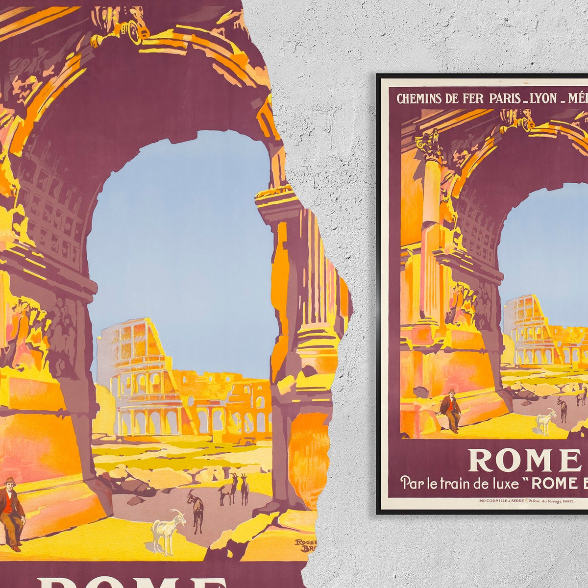 Hochauflösender Druck – A4, A3...20x30 Zoll... Rom mit dem Luxuszug Rome Express, PLM, von Roger Broders – Reiseplakat