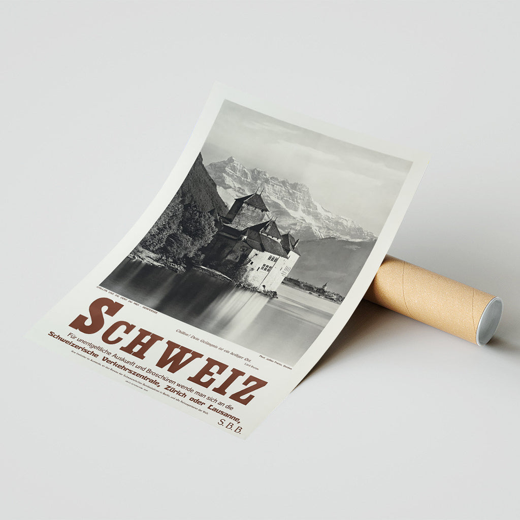 Hi-Res-Druck - A4, A3...20x30 Zoll... Schweiz, Chillon und die Dent du Midi, Genf, 1928 - Vintage Reiseplakat Transport