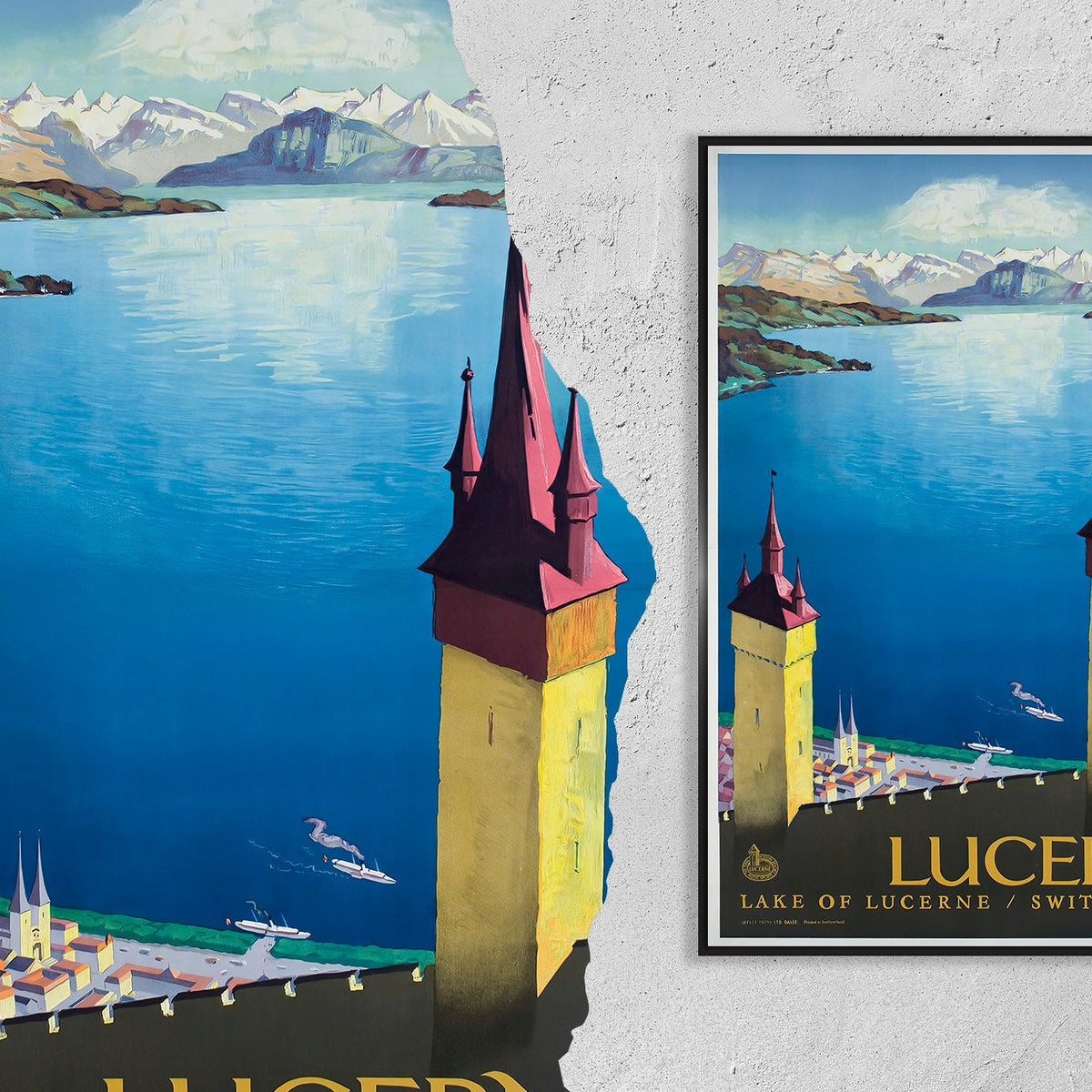 Vintage Fine Art Poster - A4, A1...20x30 Zoll... Luzern, Vierwaldstättersee Schweiz, Otto Landolt, 1930 - Vintage Transport Reiseprint