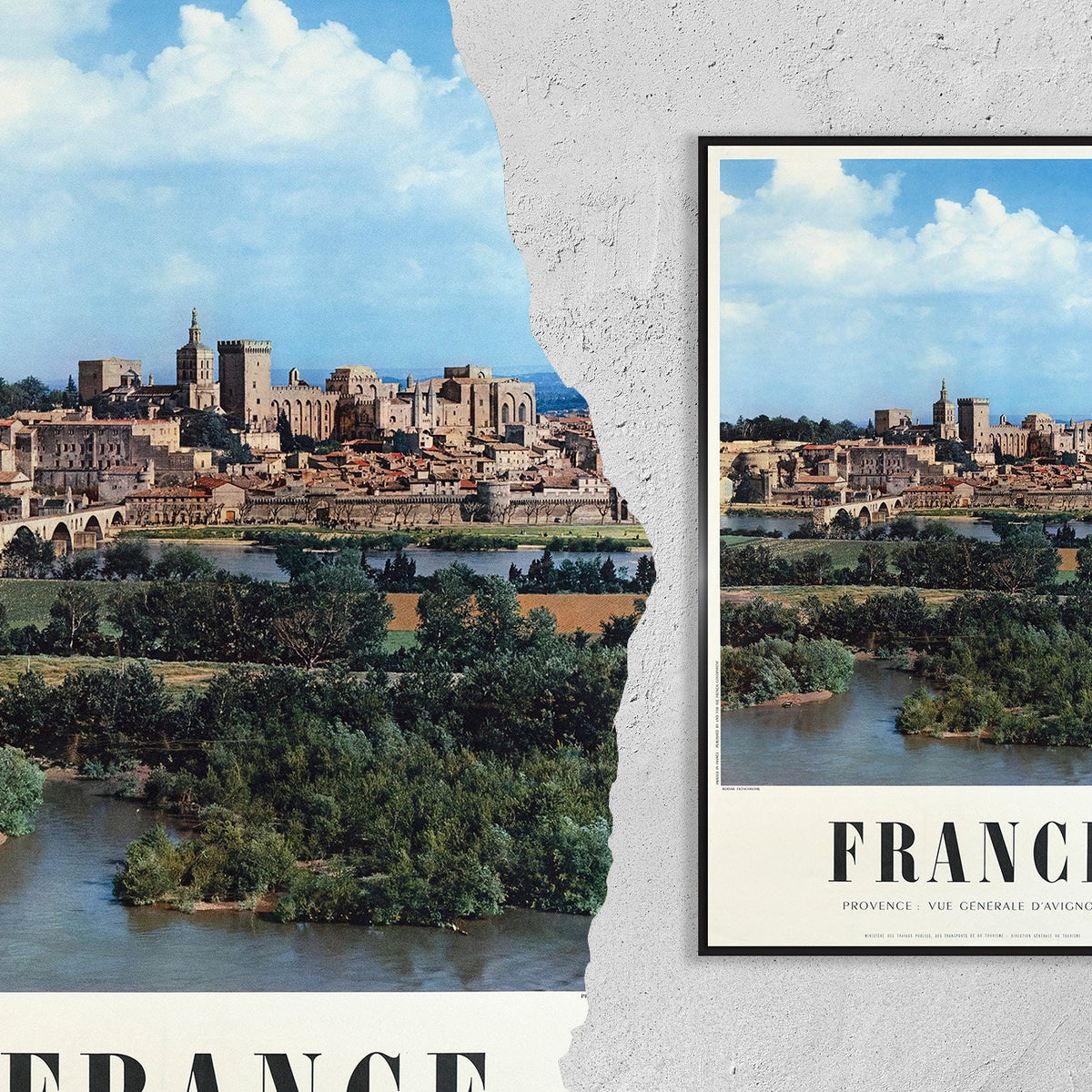 Hi-Res Druck - A4, A3...20x30 Zoll... Reise in Frankreich, Avignon Provence, Vue générale d'Avignon, RENÉ-JACQUES, 1954 - Vintage Reiseplakat