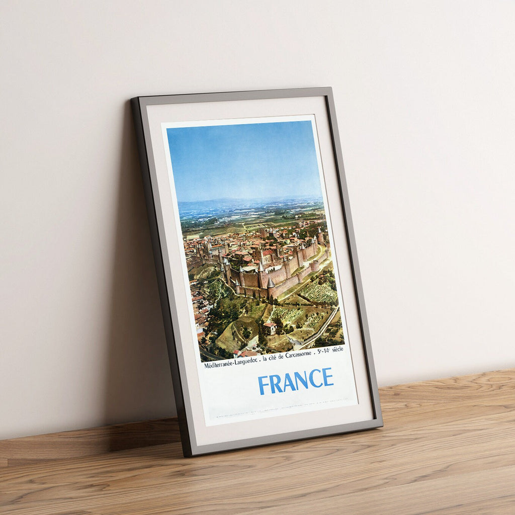Hi-Res Print - A4, A3...20x30 Zoll... Reise nach Frankreich, La Cité de Carcassonne, Languedoc Frankreich Schloss, 1960 - Vintage Reiseposter