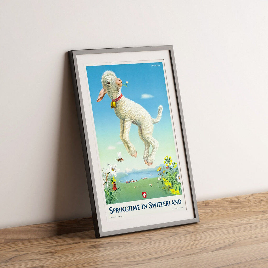 Hi-Res Print - A4, A3...20x30 inch... Swiss Travel, Springtime in Switzerland, Frühlingsfahrten, Donald Brun, 1945 - Vintage Travel Poster