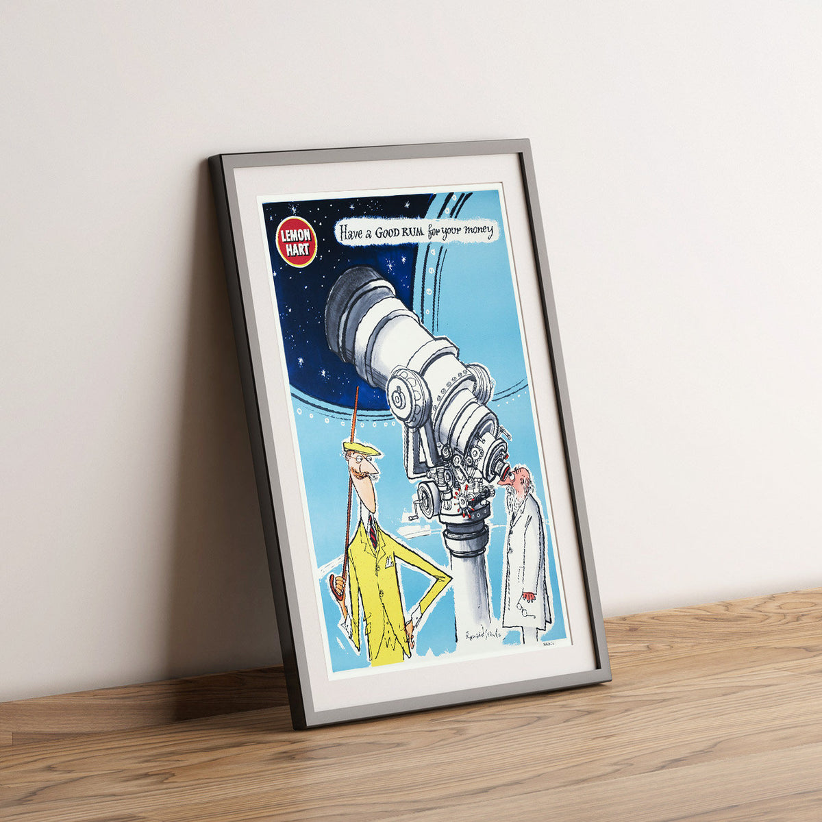 Hi-Res Print - A4, A3...20x30 Zoll... Lemon Hart Rum, Ronald Searle, Drinks Space United Kingdom, Strip Observatoire, 1965 - Getränke Poster