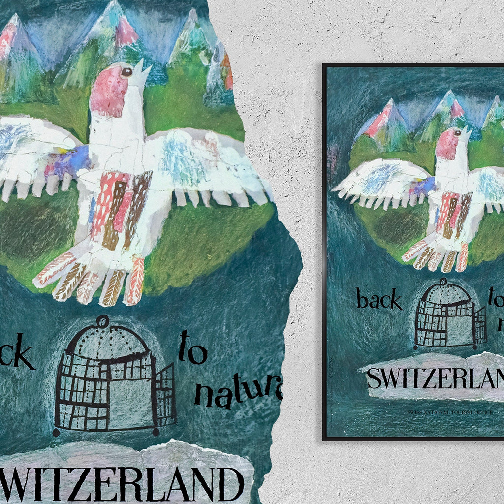 Hi-Res Print - A4, A3...20x30 Zoll... Zurück zur Natur, Schweiz, At. Creux, 1965 - Vintage Reisebüro Plakat