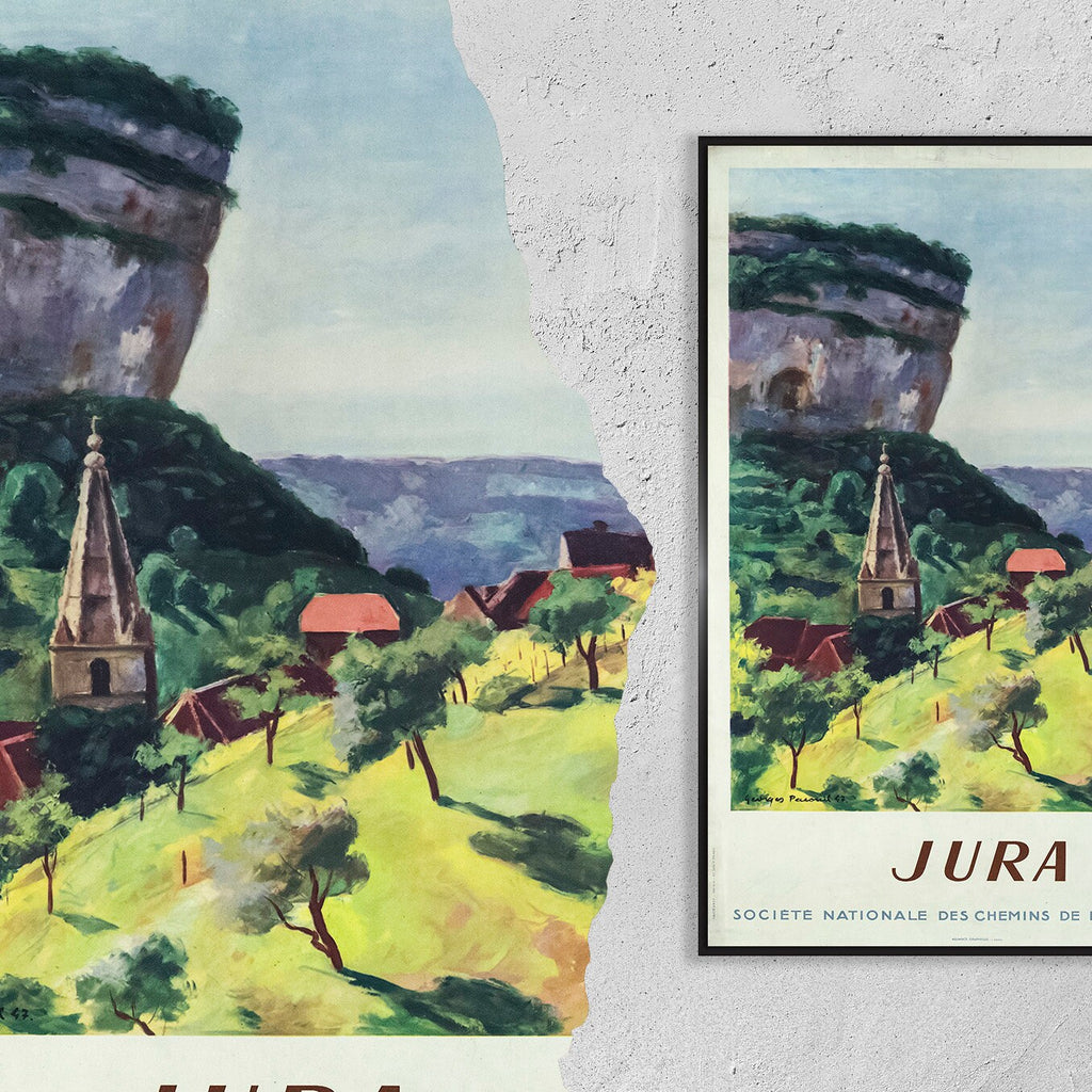 Hi-Res Print - A4, A3...20x30 Zoll... Société Nationale des Chemins de Fer Français, Jura Bourgogne, SNCF, 1947 - Vintage Reiseplakat