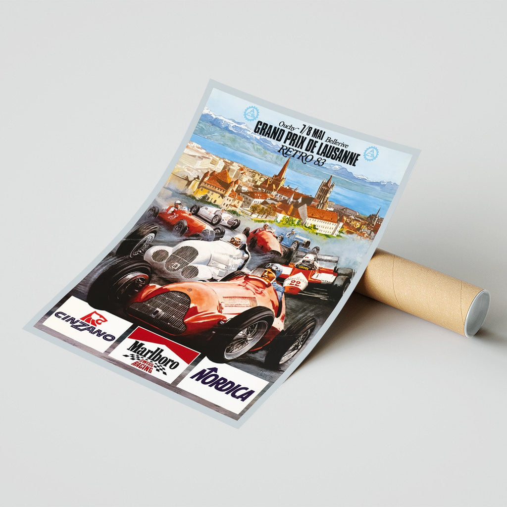 Hi-Res Print - A4, A3...20x30 Zoll... "Lausanne Automobile Grand-Prix 1947", Retro 83, W. RICHARD, 1983 - Vintage Werbeplakat
