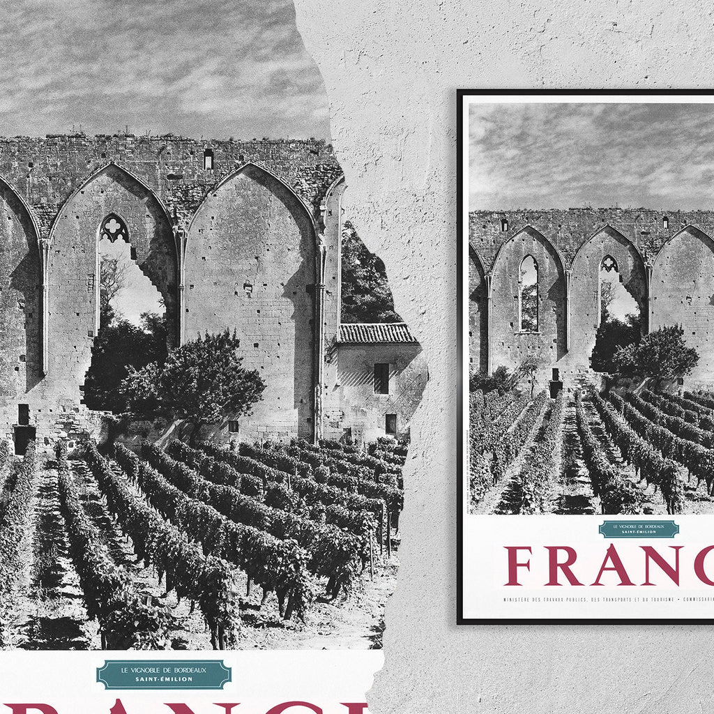 Hi-Res Print - A4, A3...20x30 Zoll.. Frankreich, Les vignobles de Bordeaux, Aquitaine Saint-Émilion, Weinbergwein, 1950 - Vintage Reiseplakat