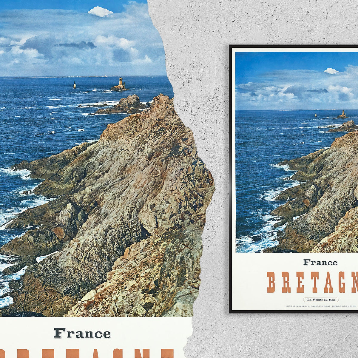 Hochauflösender Druck – A4, A3... 20x30 Zoll... Reisen in Frankreich, Bretagne, La Pointe du Raz, 1955 – Vintage-Reiseplakat