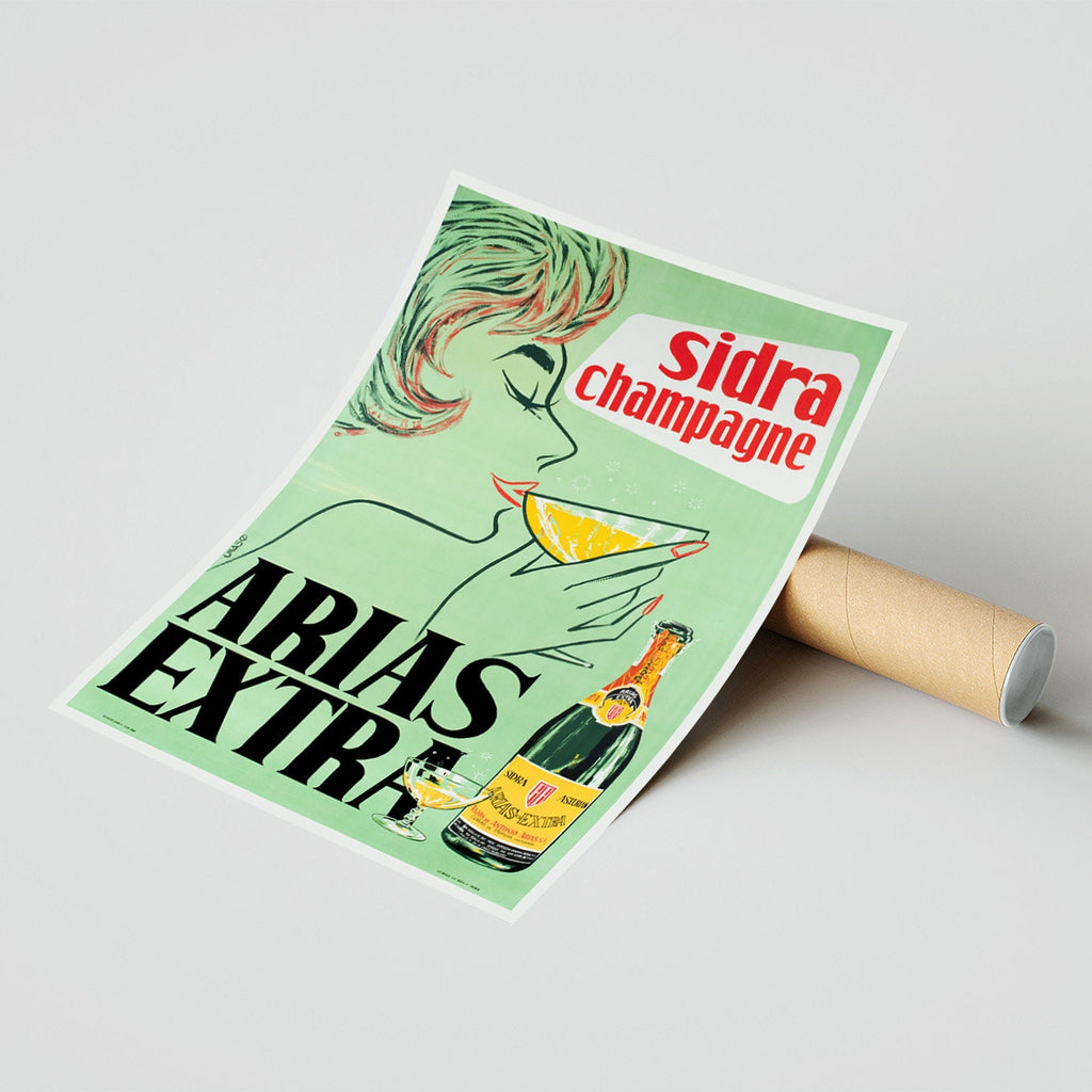 Hi-Res Print - A4, A3… 20x30 inch... Spain, Champagne, Sidra Woman, Arias Extra, 1962 - Vintage Drink Poster