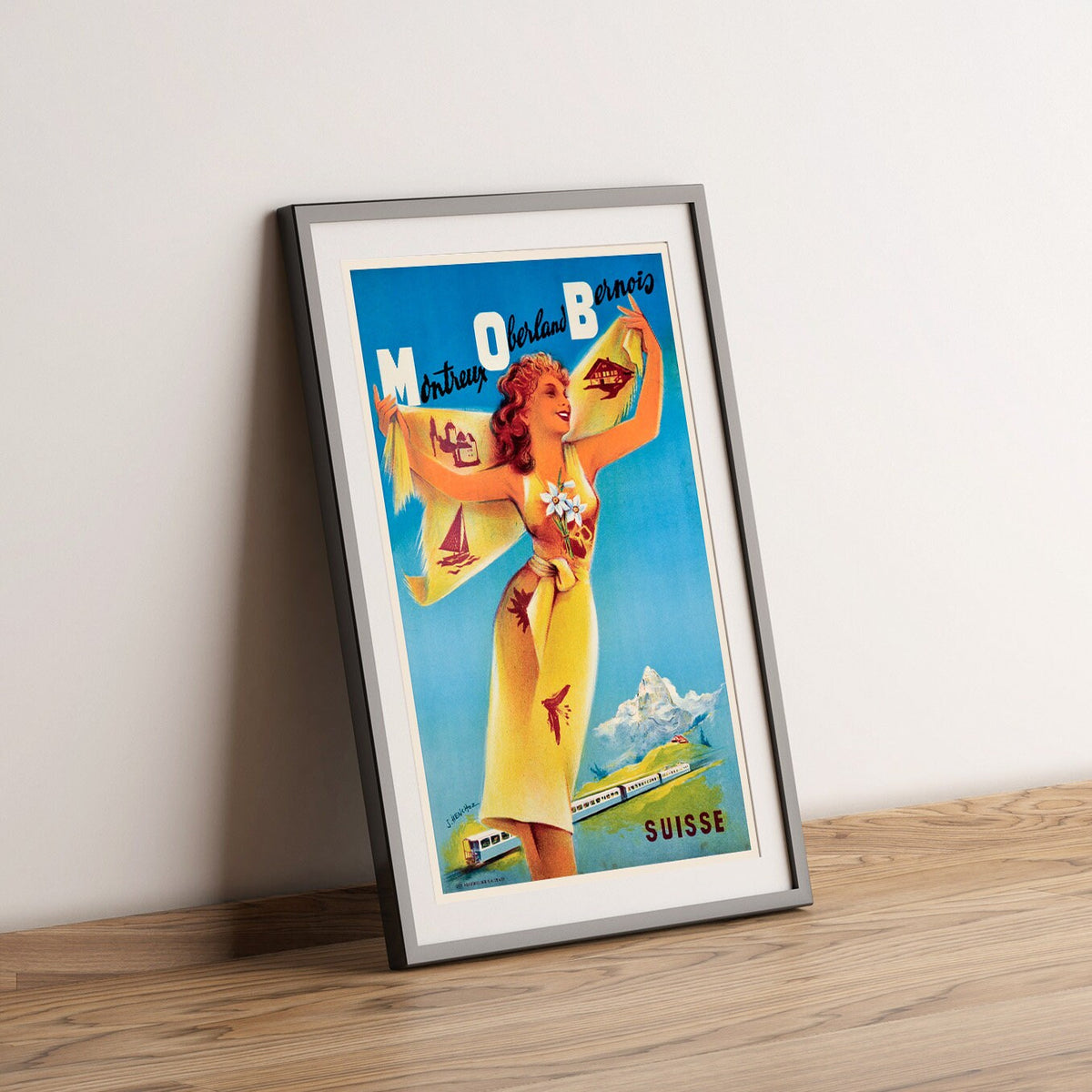 Hi-Res Print - A4, A3...20x30 Zoll... Bergbahnen, Montreux Oberland Bernois, 1952 - Vintage Eisenbahnplakat