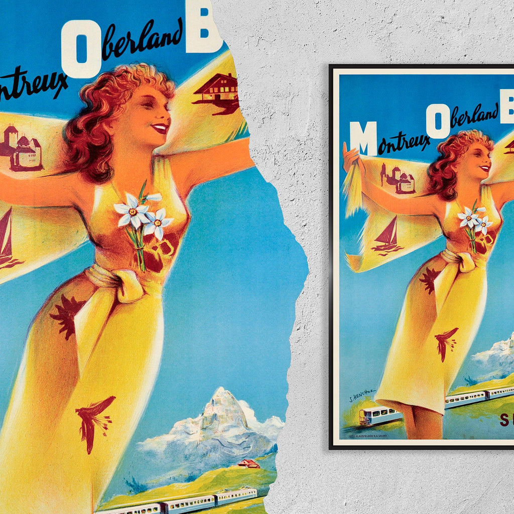 Hi-Res Print - A4, A3...20x30 Zoll... Bergbahnen, Montreux Oberland Bernois, 1952 - Vintage Eisenbahnplakat