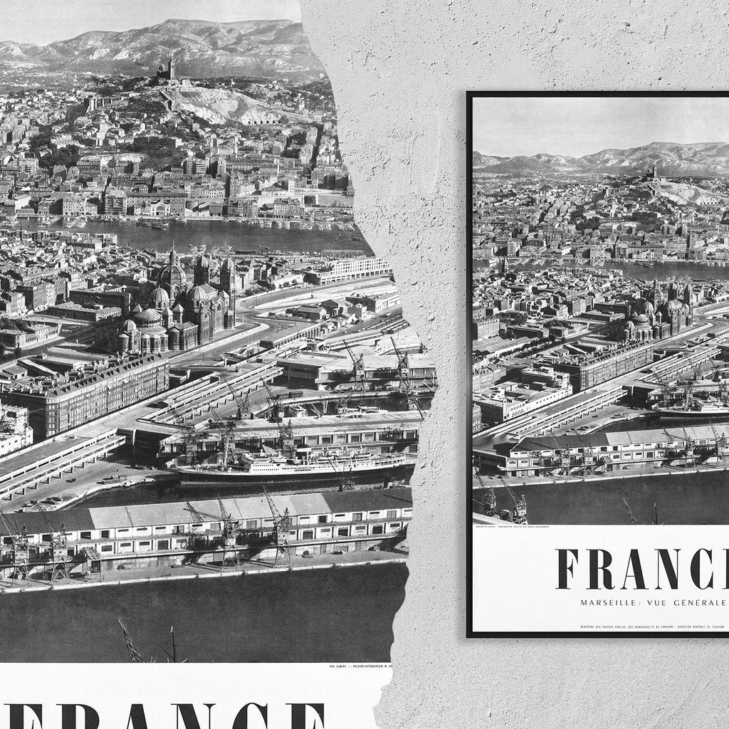 Hi-Res Print – A4, A3...20x30 Zoll... Reise nach Frankreich, Marseille, Côte d'Azur, Bouches-du-Rhône, 1955 – Vintage-Reiseposter