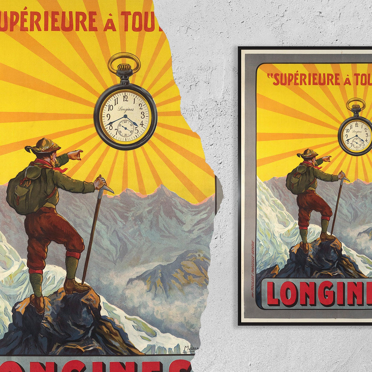 Vintage Kunstdruck - A4, A3... 20x30 Zoll... Longines, Superior Supérieure à toutes, 1910 - Vintage Uhren Werbung