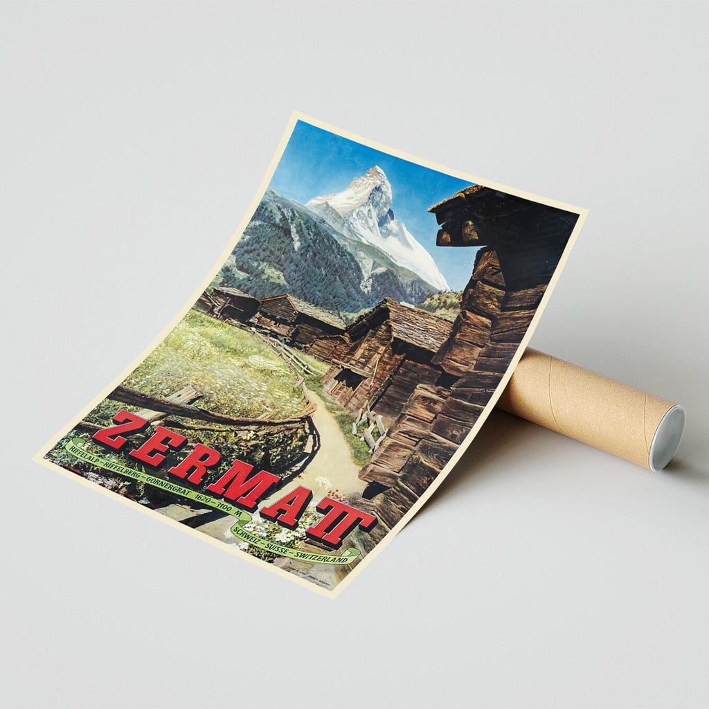 Hochauflösender Druck - A4, A3...20x30 Zoll... Swiss Travel, Zermatt, Riffelalp Riffelberg Gornergrat, 1951 - Vintage-Reiseposter