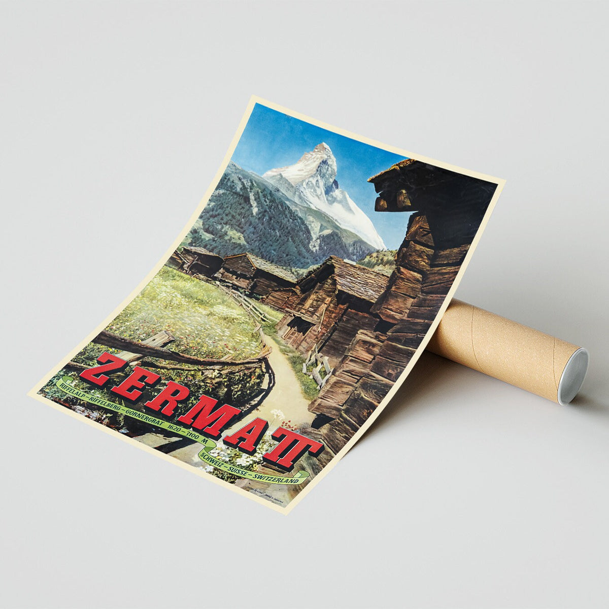 Hochauflösender Druck - A4, A3...20x30 Zoll... Swiss Travel, Zermatt, Riffelalp Riffelberg Gornergrat, 1951 - Vintage-Reiseposter