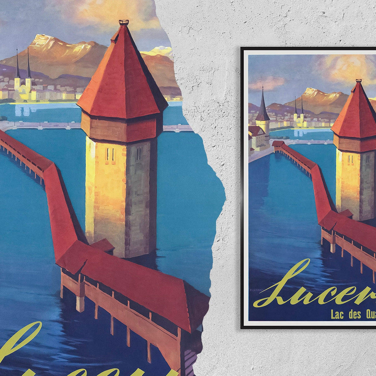 Hochauflösender Druck – A4, A3...20x30 Zoll... Schweizer Reisen, Architektur Luzern, Seeberg, Vierwaldstättersee, Schweiz Brücke, 1936