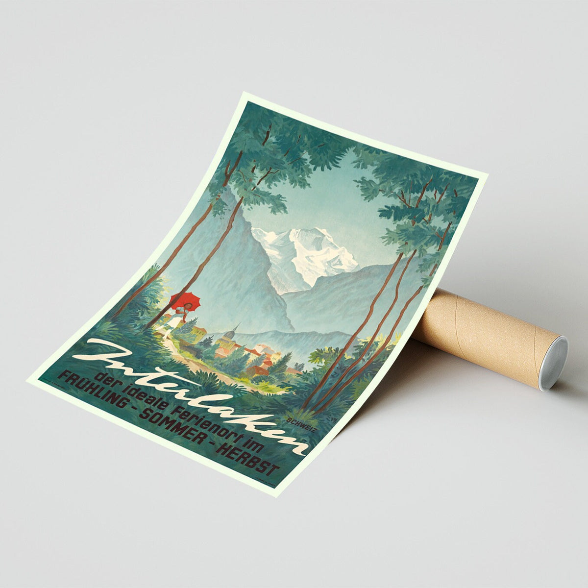 Hi-Res Print - A4, A3...20x30 Zoll... Swiss Travel, Interlaken, der ideale Ferienort im Frühling, Sommer, Herbst, 1936