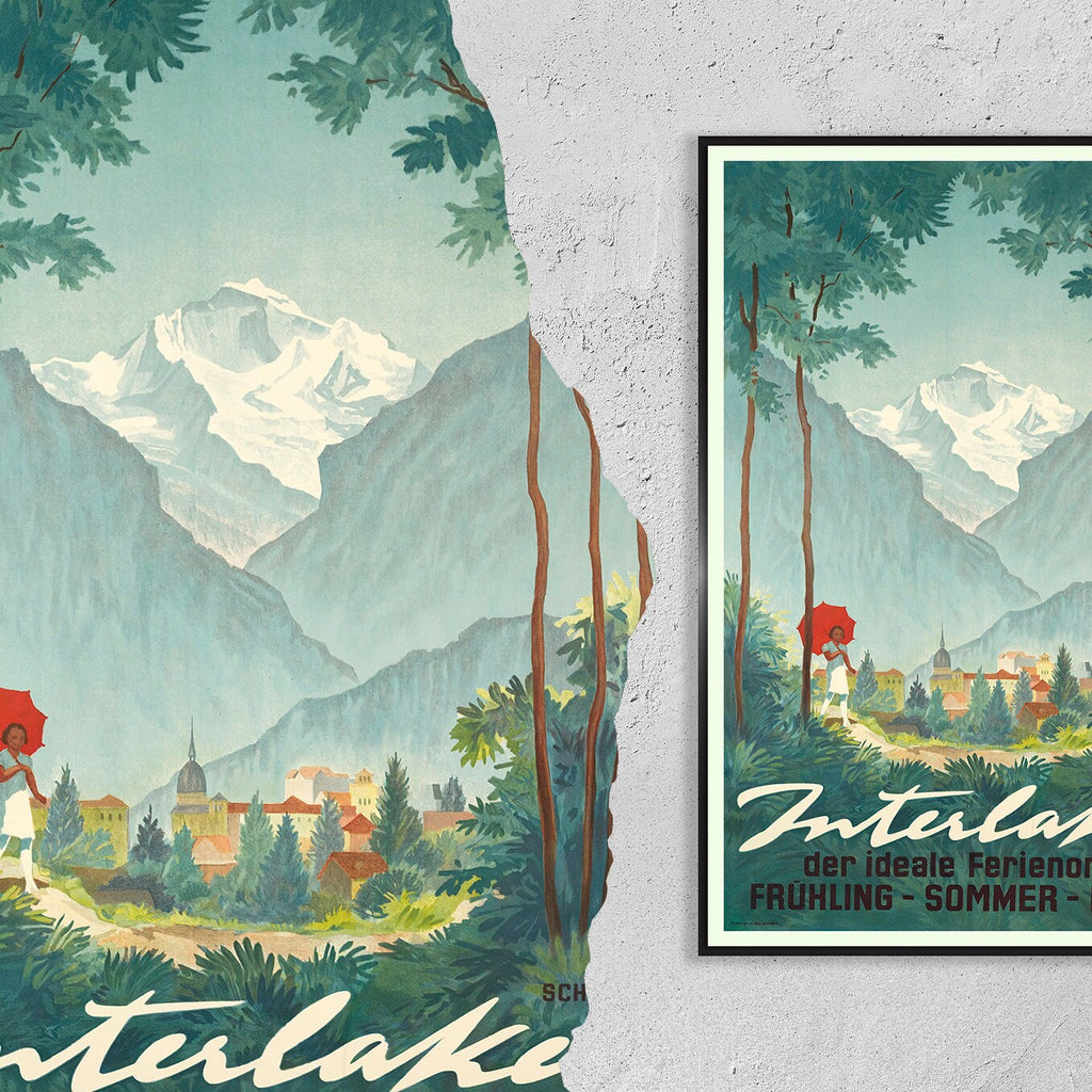 Hi-Res Print - A4, A3...20x30 Zoll... Swiss Travel, Interlaken, der ideale Ferienort im Frühling, Sommer, Herbst, 1936