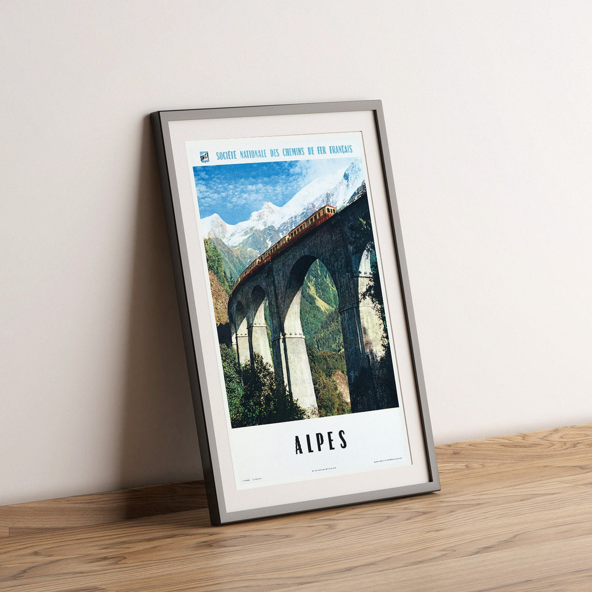 Hohe Auflösung Druck - A4, A3...76x102 cm.. Reisen in Frankreich, Gebirgsbahnen Alpenbrücke, Mont-Blanc Savoyen, SNCF, 1960 - Vintage Reiseplakat
