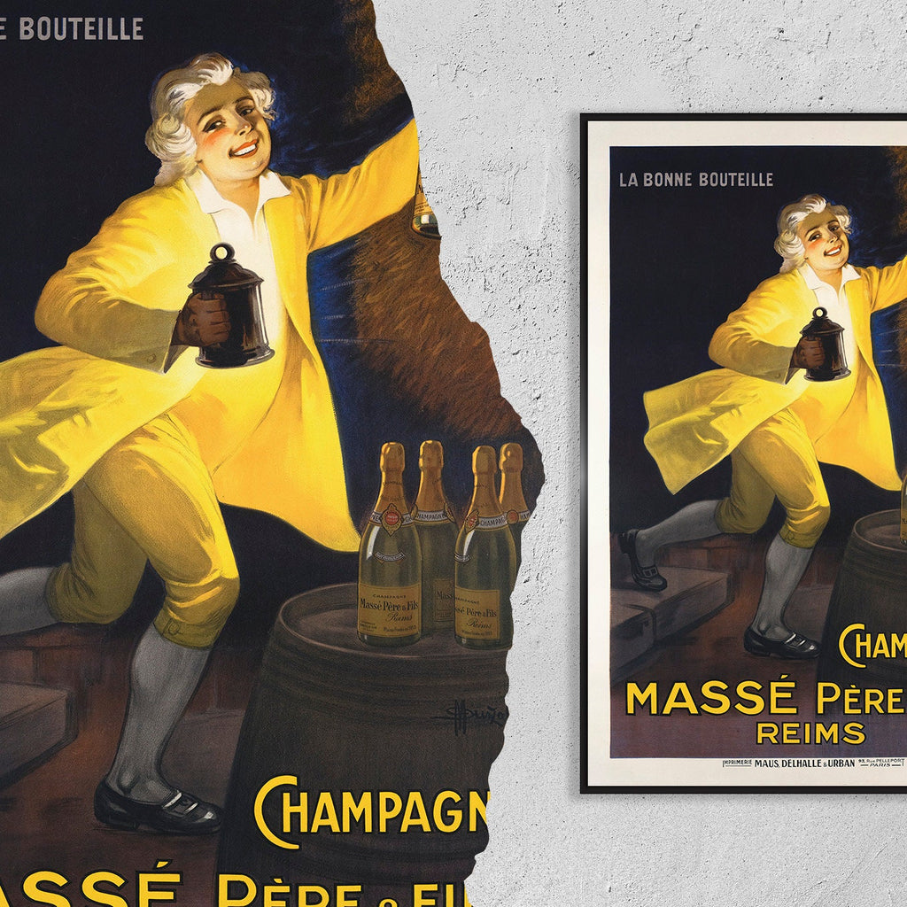 Hi-Res Druck - A4, A3...20x30 Zoll... Champagner Massé père & fils, La bonne bouteille, Reims, 1920 - Vintage Getränke Alkohol Poster