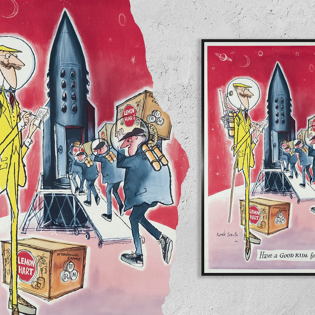 Hi-Res Druck – A4, A3...20x30 Zoll... Lemon Hart Rum, Ronald Searle, United Kingdom Alcohol Comic, 1965 – Vintage Getränkeposter