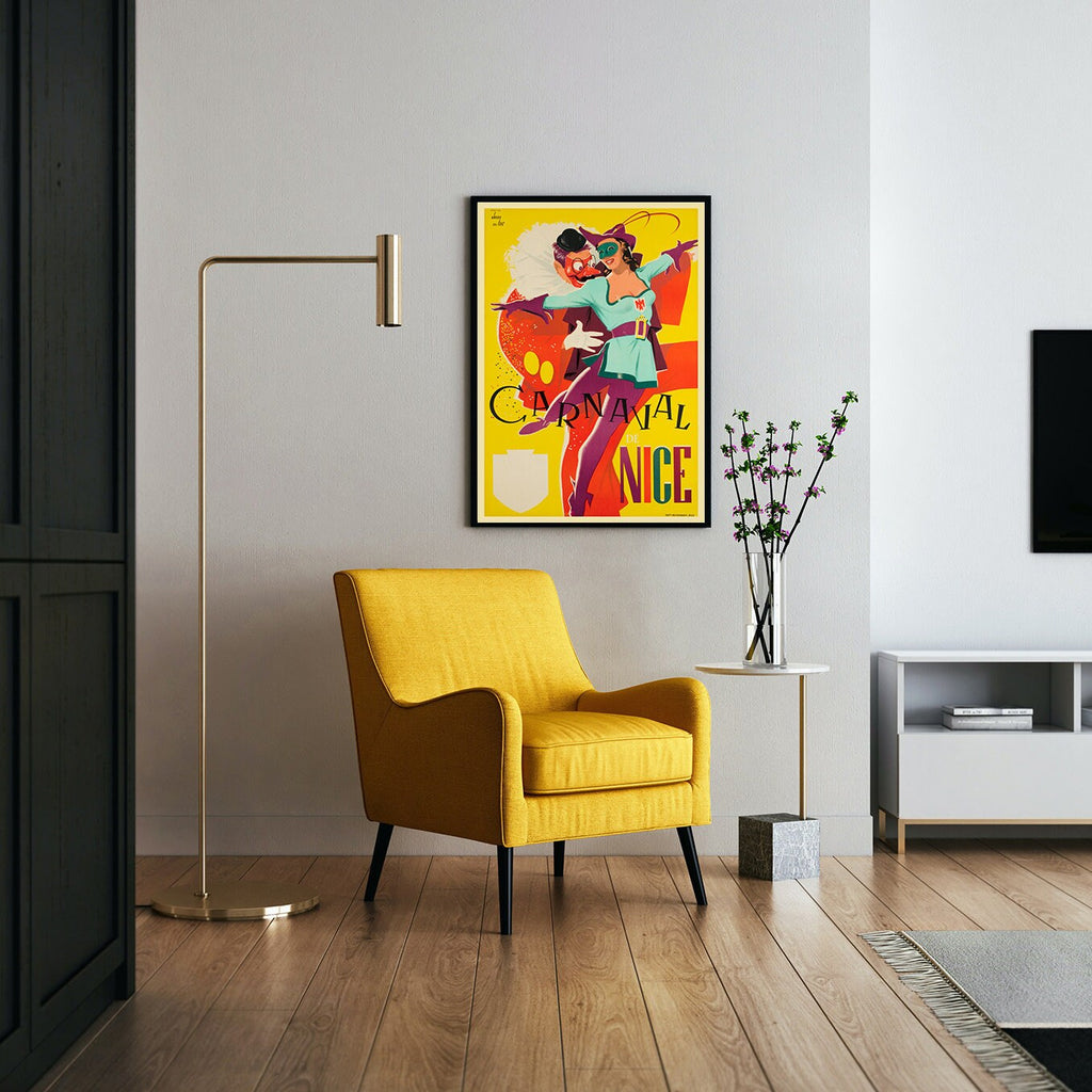 Hochauflösender Druck – A4, A3...20x30 Zoll... Karneval von Nizza an der Côte d'Azur in Frankreich, Alpes-Maritimes, 1955 – Vintage-Reiseposter