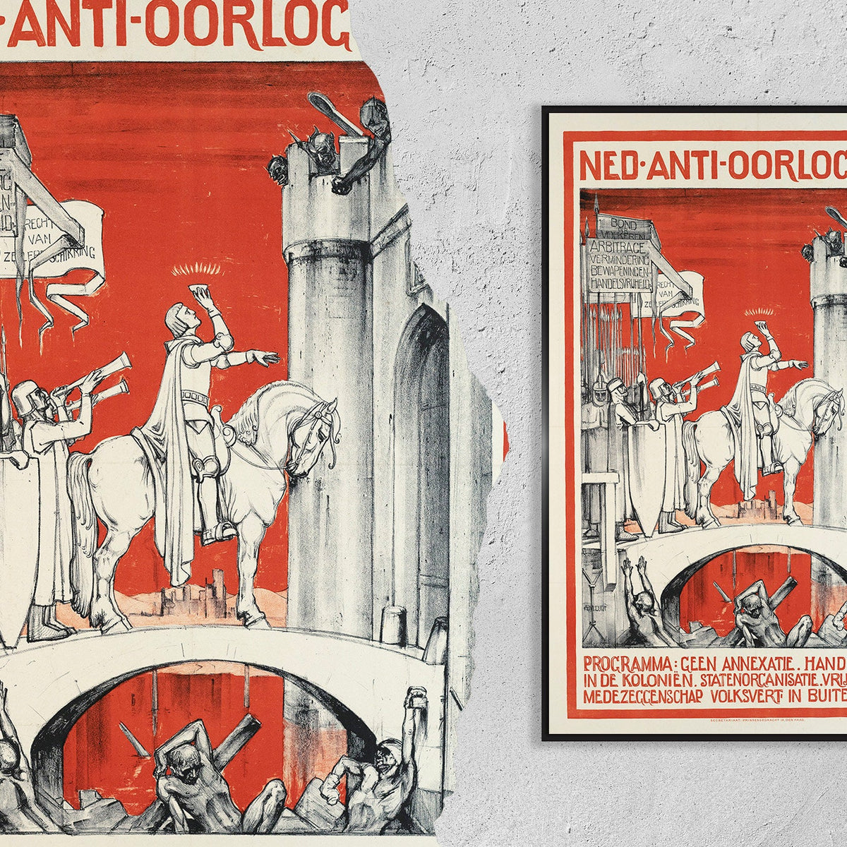 Vintage Kunstdruck-Poster - A4, A1...20x30 Zoll.. La Haye Holland, Ned, Anti-Oorlog Raad, 1907 - Vintage Militär-Politik Poster