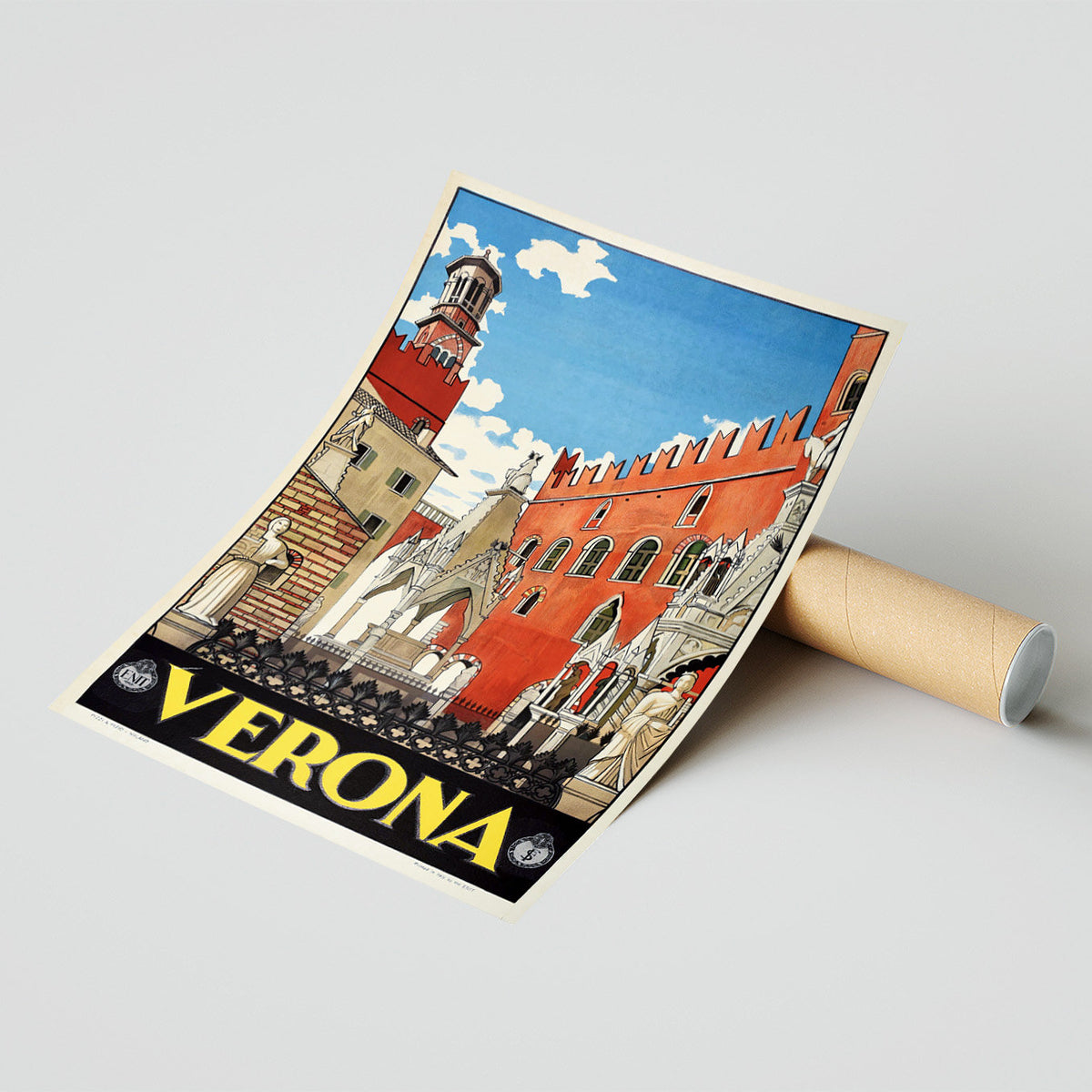 Vintage Kunstdruck - A4, A1...20x30 inch... Besuchen Sie Italien, Verona Venetien, Italien Reise, Büro ENIT Italia Stadtansicht, 1938 - Reiseplakat
