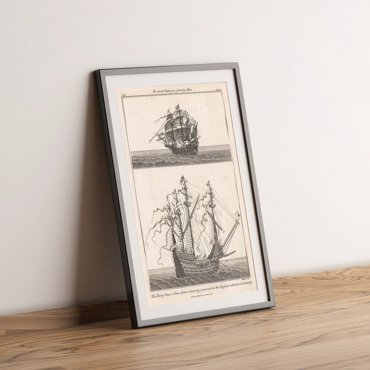 Vintage Kunstdruckposter – A4, A2...18x27 Zoll... Navy Harry Grace A Dieu Oder Great Harry, John Charnock, 1802 – Vintage Schiff Boot Druck