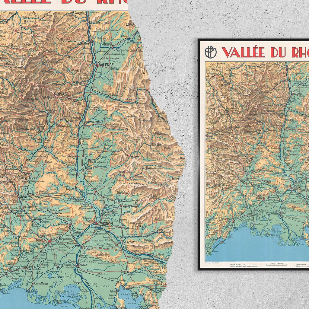 Kunstdruck-Poster im Vintage-Stil – A4, A1... 20x30 Zoll... Vallee Du Rhone 1930, Jean Dollfus. – Landkartendruck im Vintage-Stil