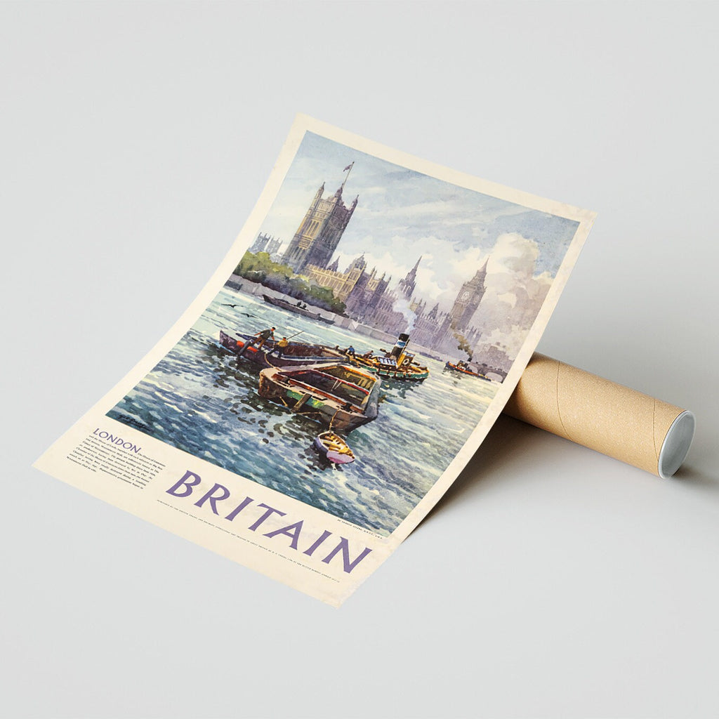 Vintage Kunstdruck Poster - A4, A1...20x30 Zoll... Reise London, England Tourismus Plakat, Großbritannien, Vereinigtes Königreich, 1955 - Reise-Print