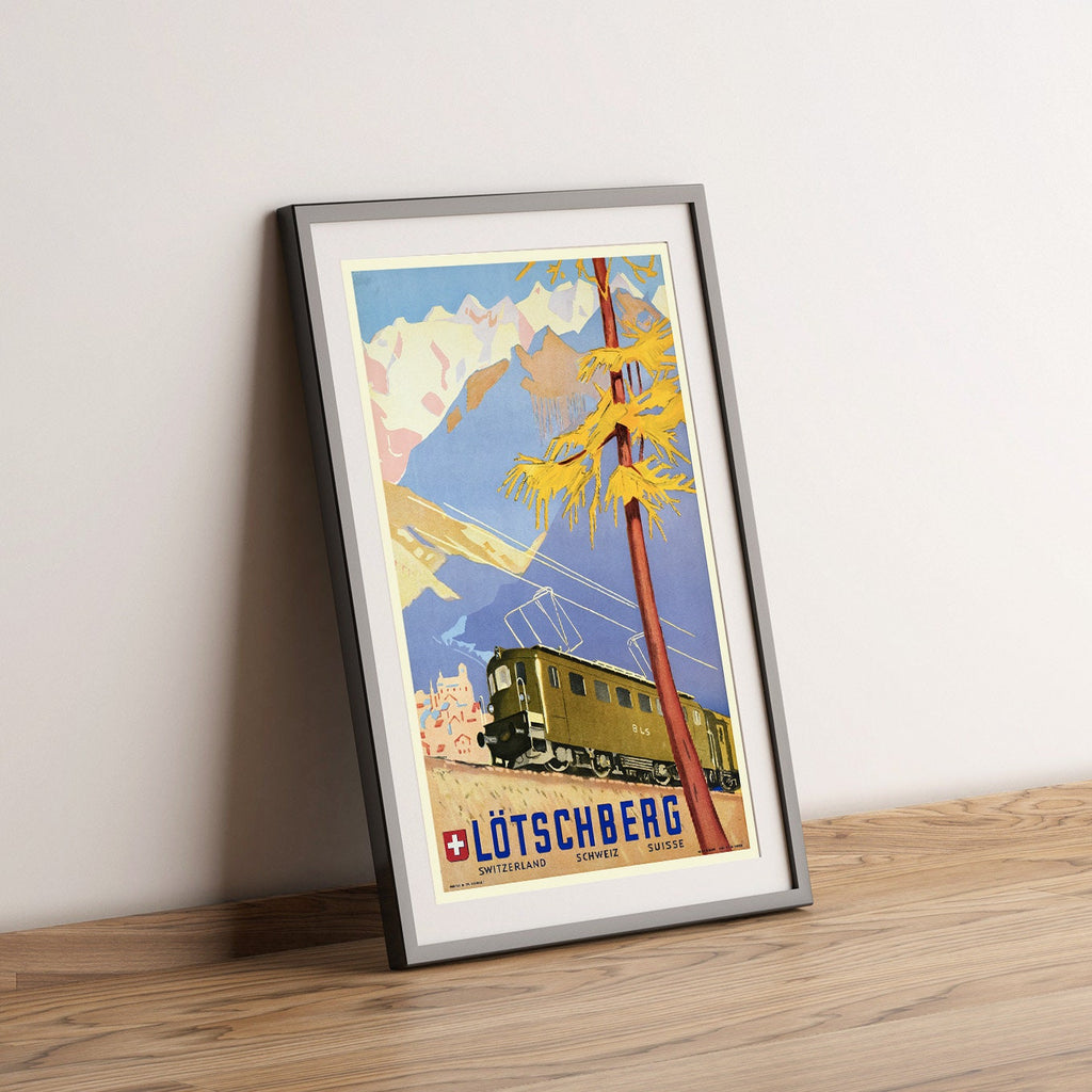 Vintage Kunstdruck-Poster – A4, A1...20x30 Zoll... Schweizer Reisen, Lötschberg, Schweiz Suisse, 1949, Vintage Eisenbahn-Poster