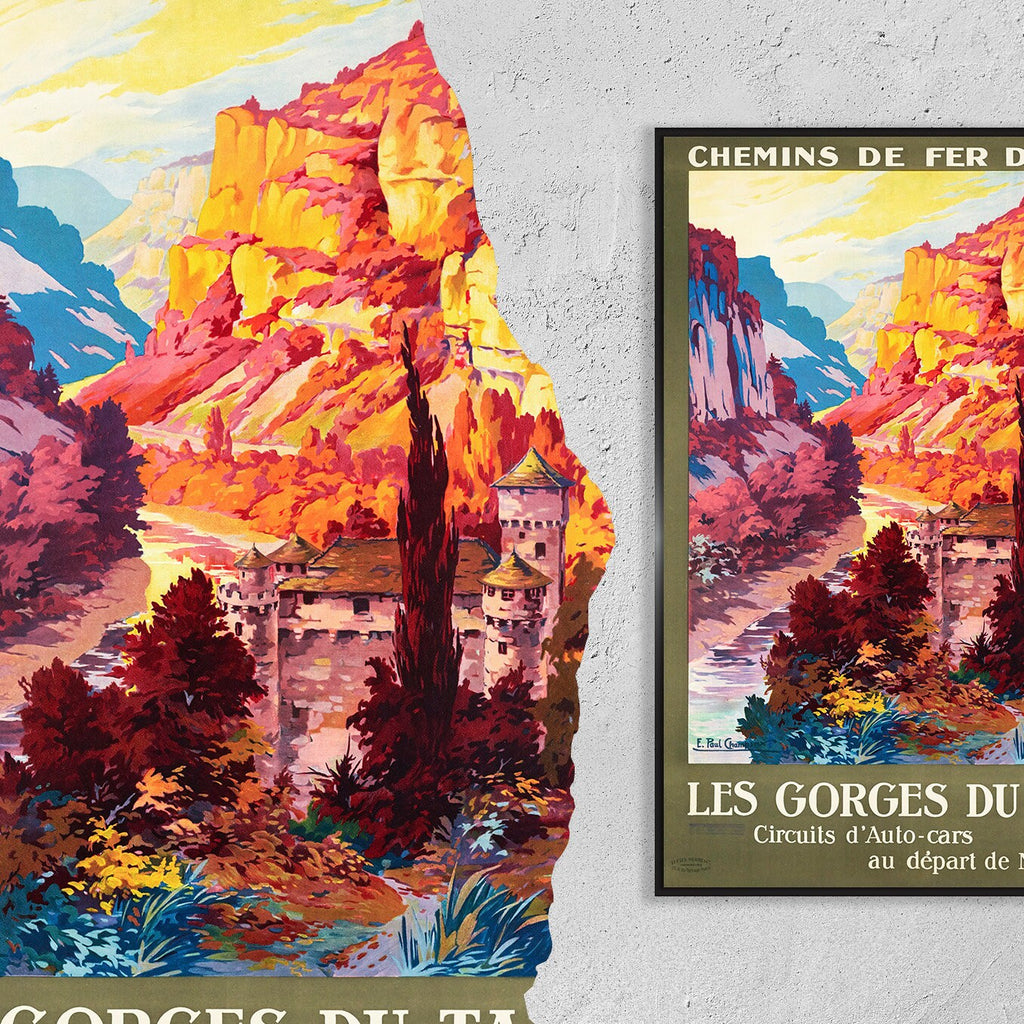 Hochauflösender Druck - A4, A3... 20x30 Zoll... Reise nach Frankreich, Les Gorges du Tarn Lozère, Chemins de fer du Midi, 1930 - Vintage-Reiseposter