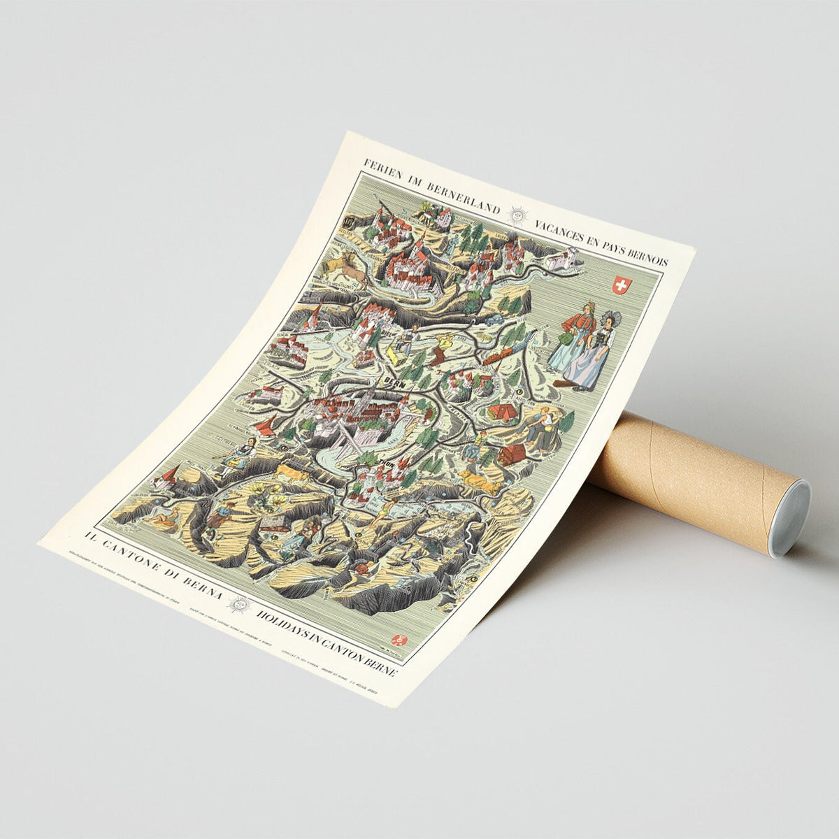 Vintage Fine Art Poster - A4, A1...20x30 inch... Vacances en pays Bernois, Ferien im Kanton Bern, Otto M. MÜLLER 1939 - Kartendruck