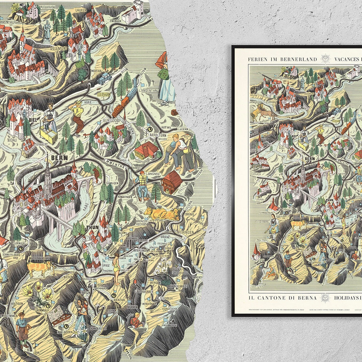 Vintage Fine Art Poster - A4, A1...20x30 inch... Vacances en pays Bernois, Ferien im Kanton Bern, Otto M. MÜLLER 1939 - Kartendruck