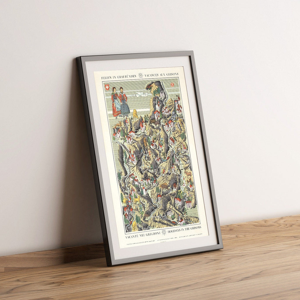 Vintage Fine Art Poster - A4, A1...20x30 Zoll... Vacances aux Grisons, Engadin St.Moritz Pontresina Otto M. MÜLLER, 1939 - Kartendruck