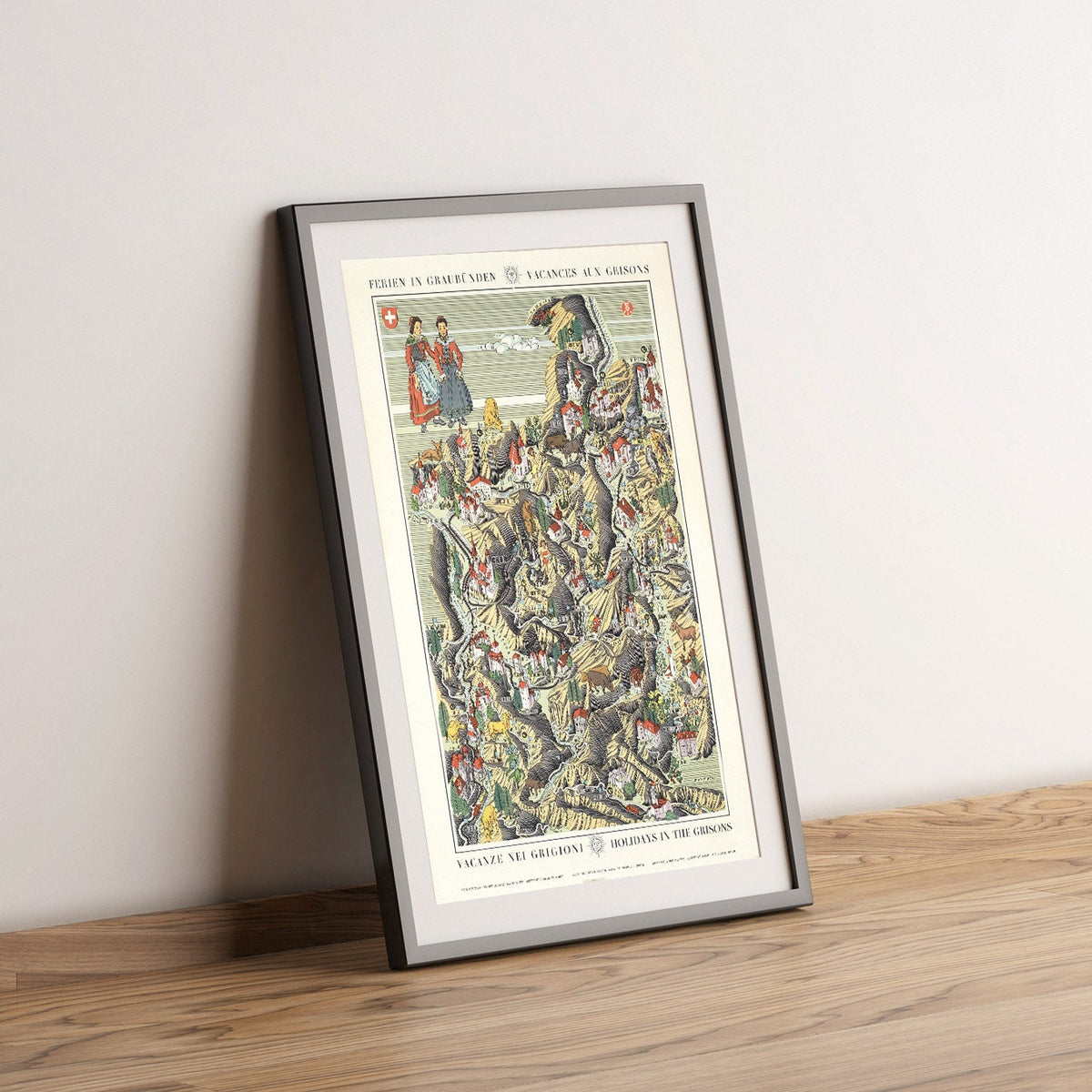 Vintage Fine Art Poster - A4, A1...20x30 Zoll... Vacances aux Grisons, Engadin St.Moritz Pontresina Otto M. MÜLLER, 1939 - Kartendruck