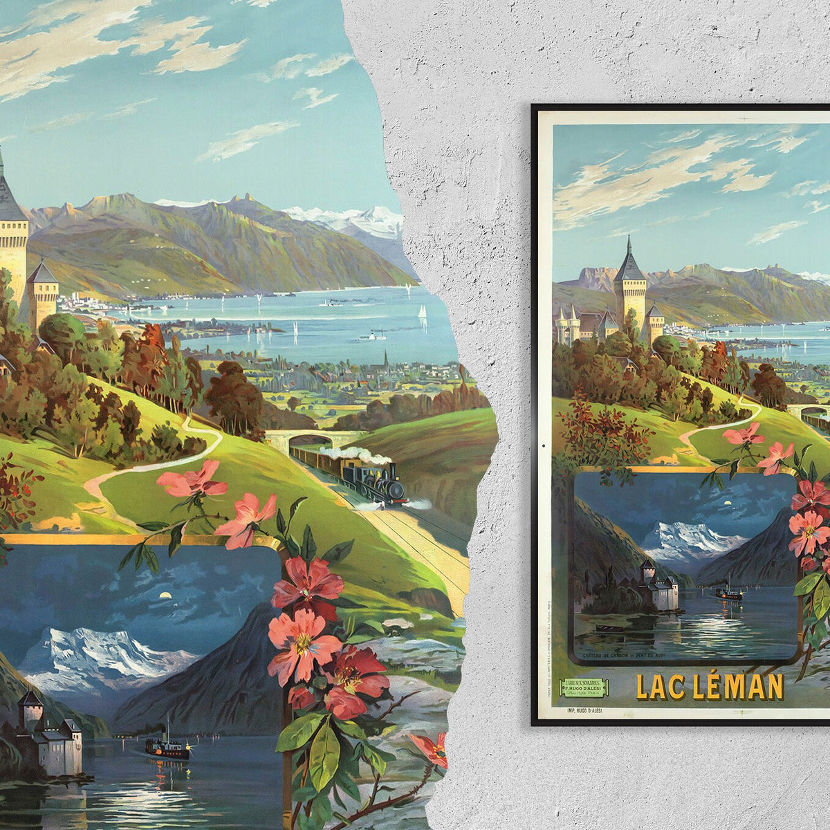 Hi-Res Print - A4, A3...20x30 Zoll... Genfersee, Schloss Chillon und Dent du Midi, Frédéric Hugo D'Alési, 1898 - Reise-Airline-Poster