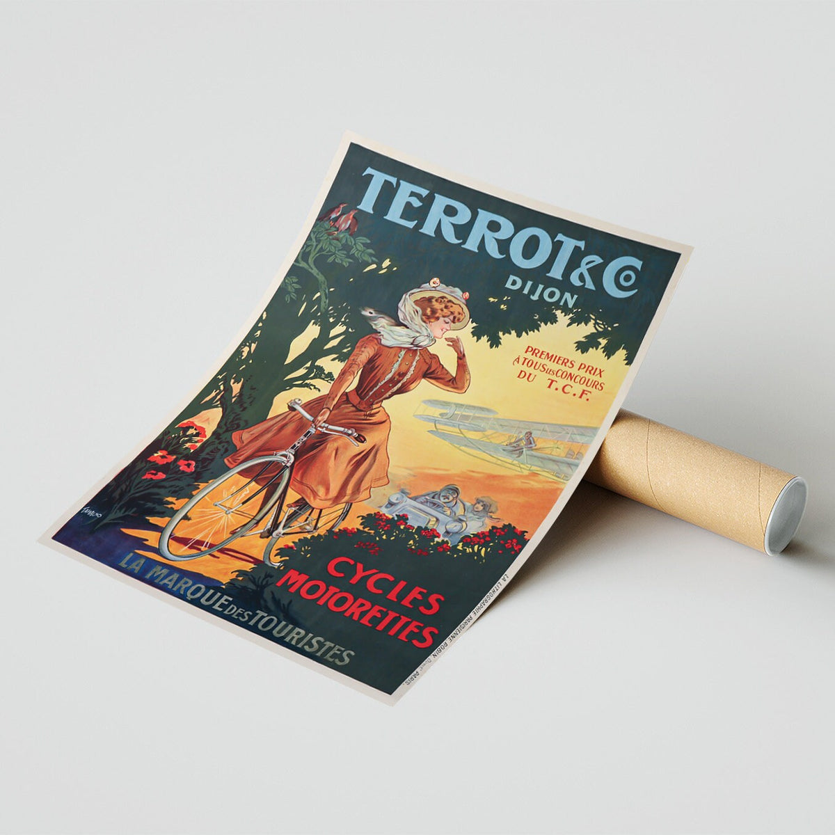 Hochauflösender Druck - A4, A3...20x30 Zoll... Fahrräder Motorräder, Terrot und C, Dijon du TCF, La Marque Des Touristes - Vintage Fahrradwerbeplakat