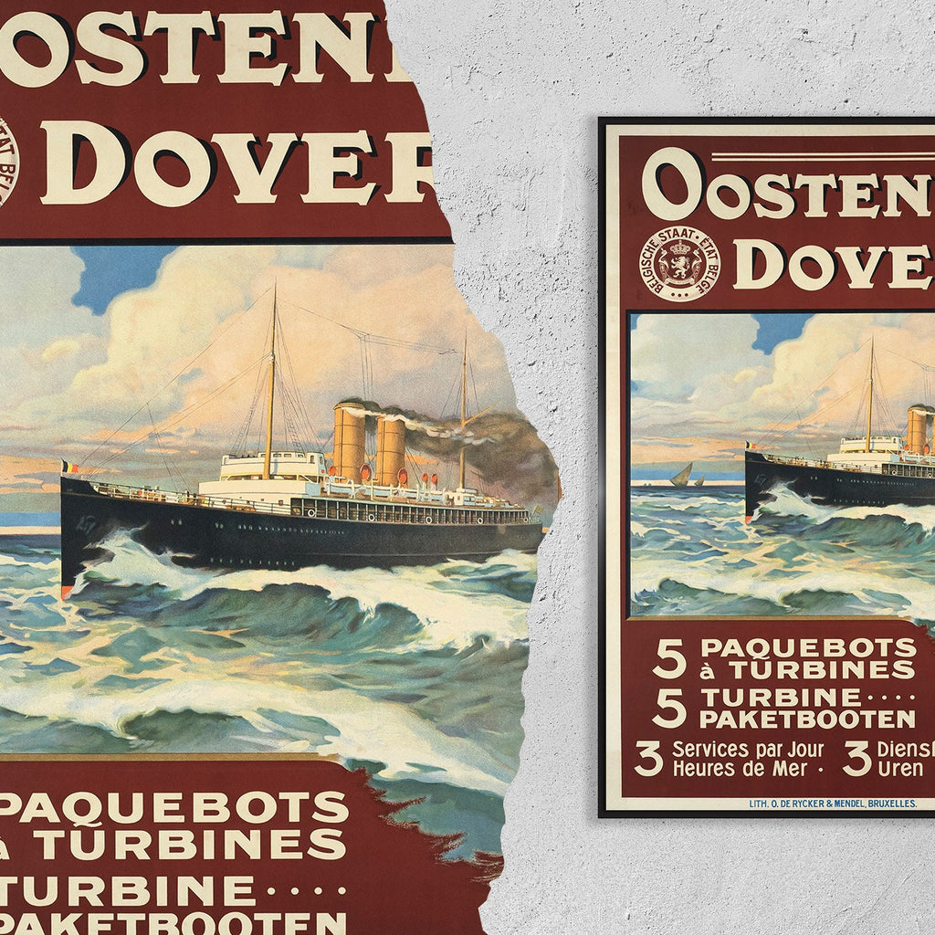 Hi-Res-Druck - A4, A3...20x30 Zoll... Oostende Dover, 5 Paquebots à turbines, Matteoda Angelo ROSSOTTI, 1910, Reiseboot-Poster