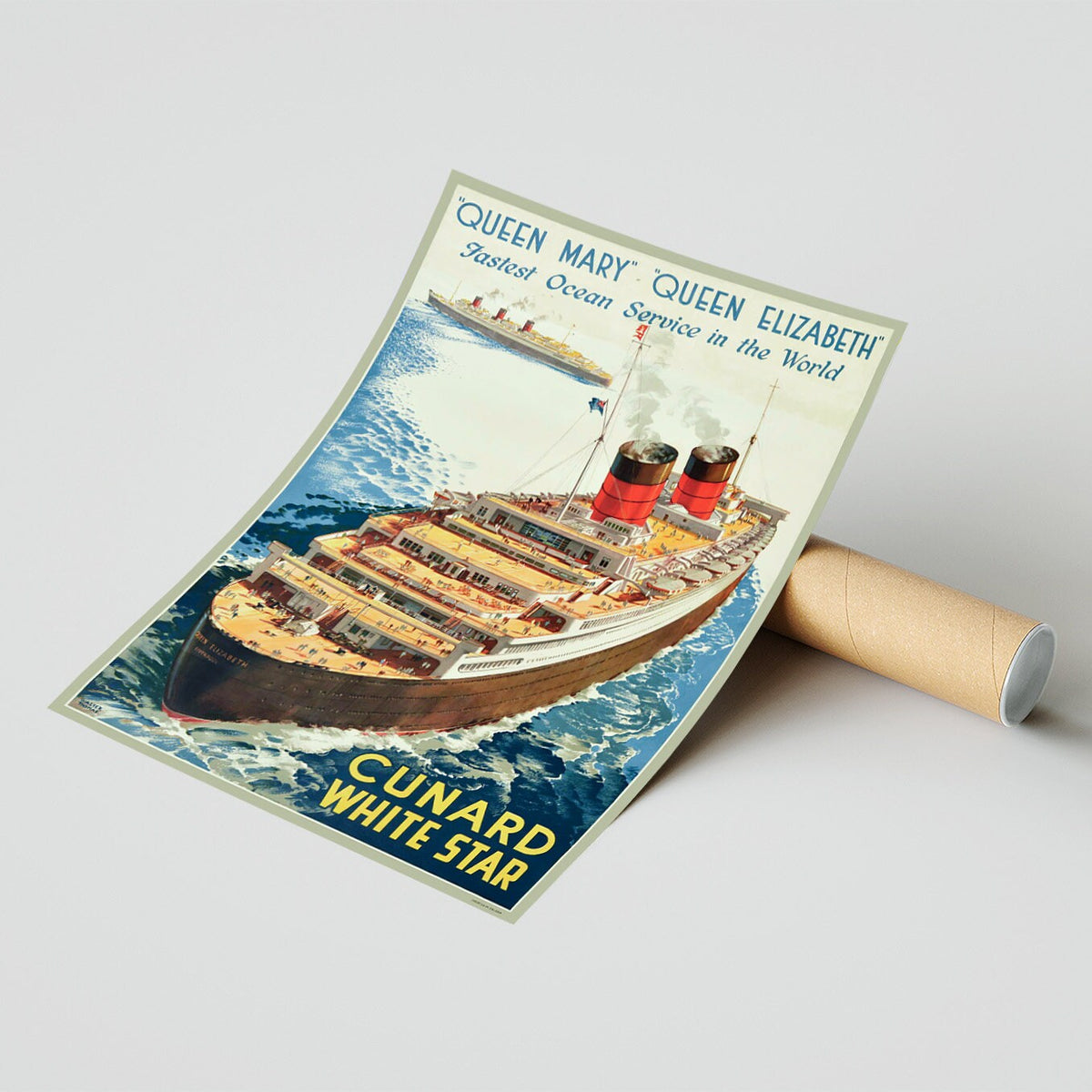 Hi-Res Druck - A4, A3...20x30 Zoll... Queen Mary Queen Elizabeth, Cunard, White Star Ocean Liner, 1940 - Reiseboot-Poster
