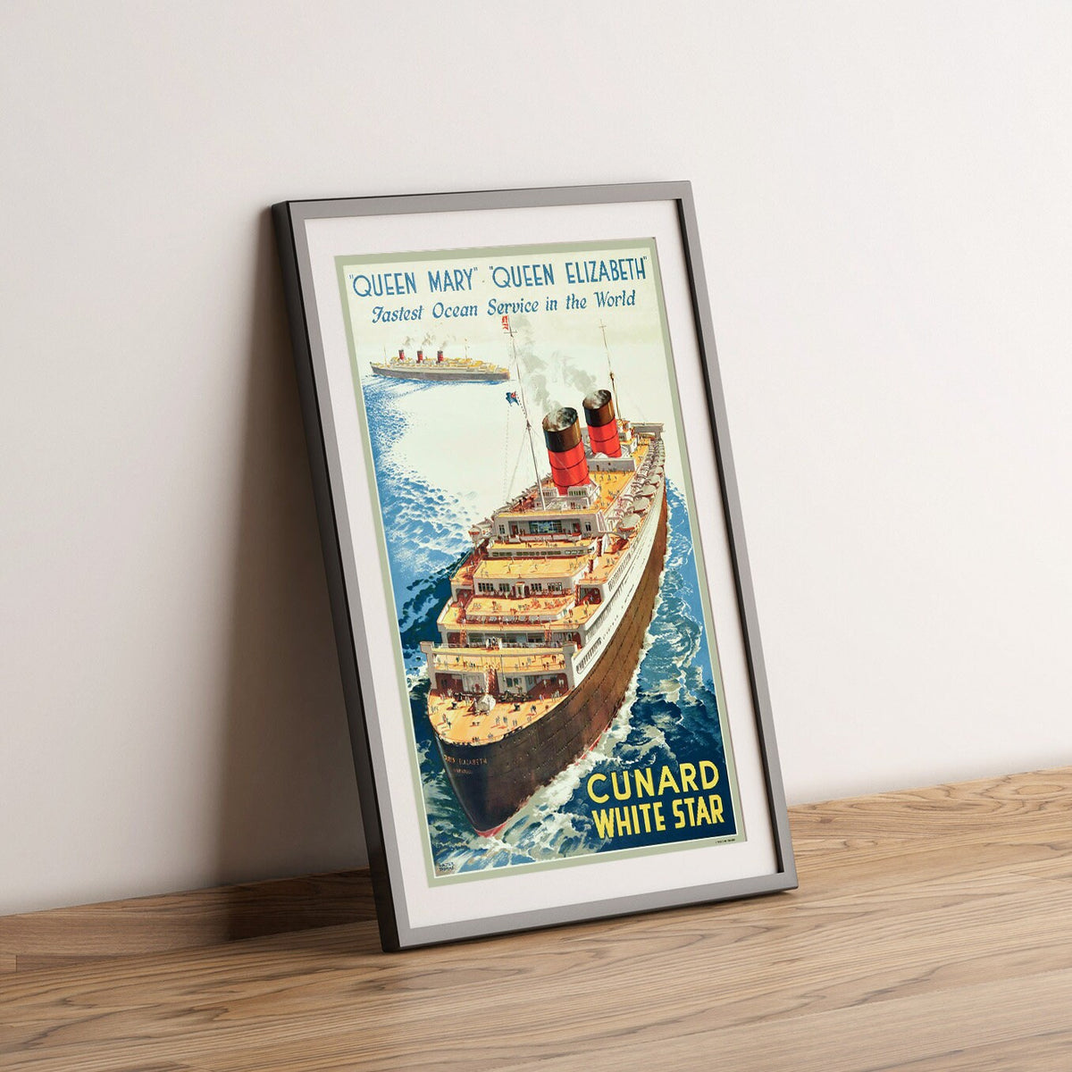 Hi-Res Druck - A4, A3...20x30 Zoll... Queen Mary Queen Elizabeth, Cunard, White Star Ocean Liner, 1940 - Reiseboot-Poster