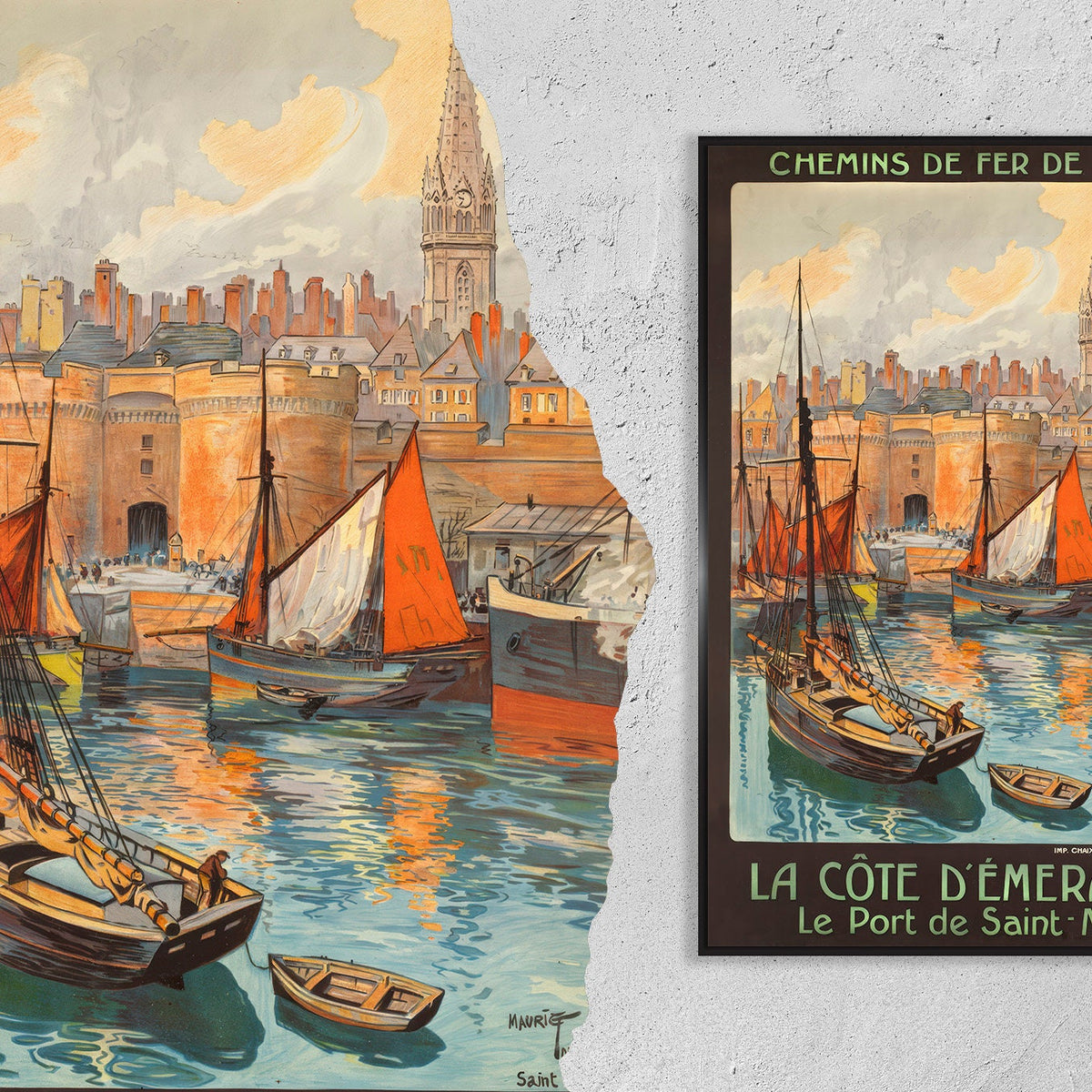 Hochauflösender Druck - A4, A3...20x30 Zoll... Chemins De Fer De L'État, La Côte D'Émeraude, Le Port De Saint-Malo, Reiseposter