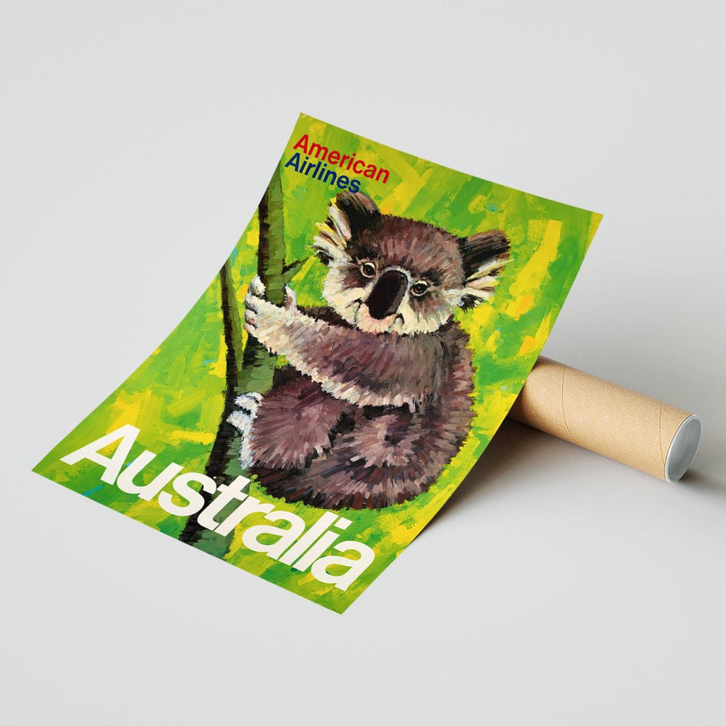 Hi-Res Print - A4, A3...20x30 Zoll... American Airlines, Australien, 1970, Koala - Vintage Airline Poster