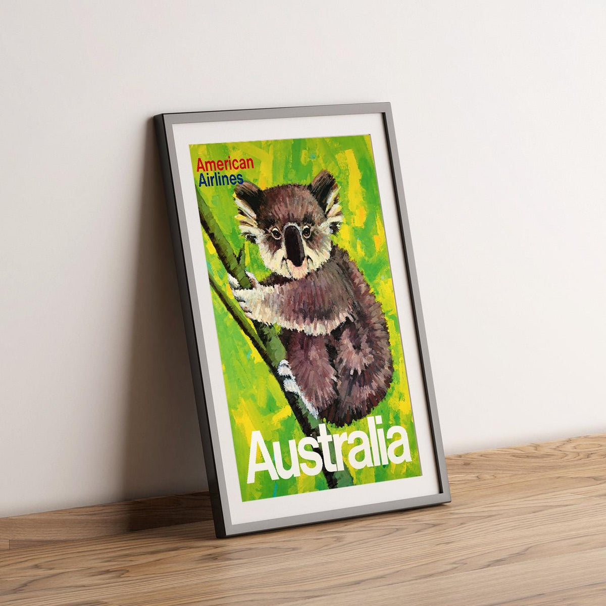 Hi-Res Print - A4, A3...20x30 Zoll... American Airlines, Australien, 1970, Koala - Vintage Airline Poster