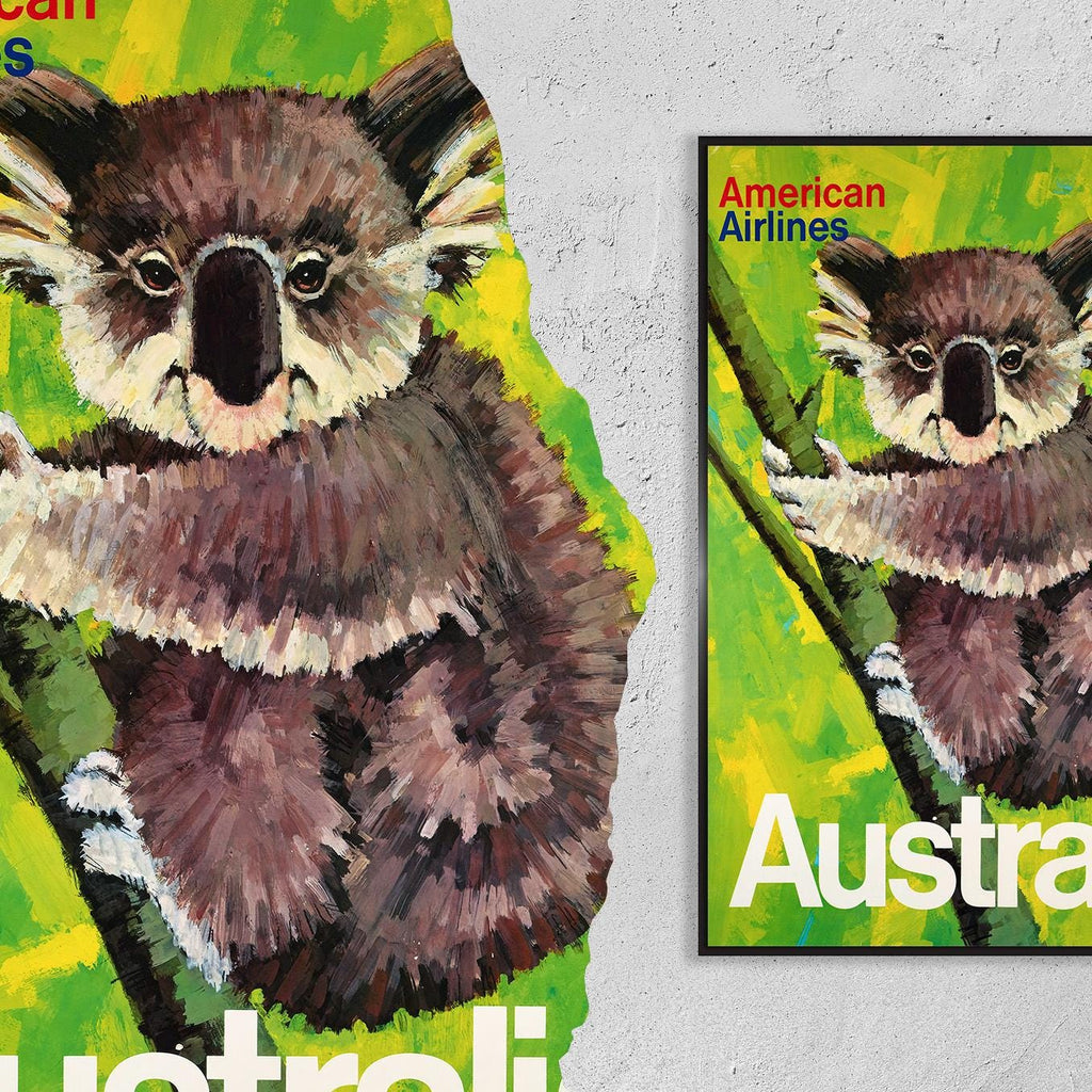 Hi-Res Print - A4, A3...20x30 Zoll... American Airlines, Australien, 1970, Koala - Vintage Airline Poster