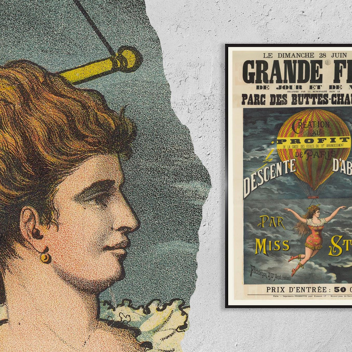 Vintage Fine Art Poster - A4, A1...20x30 inch... Le Dimanche, 1885. Grande fête, Paris, Descente d'Absalon par Miss Sten