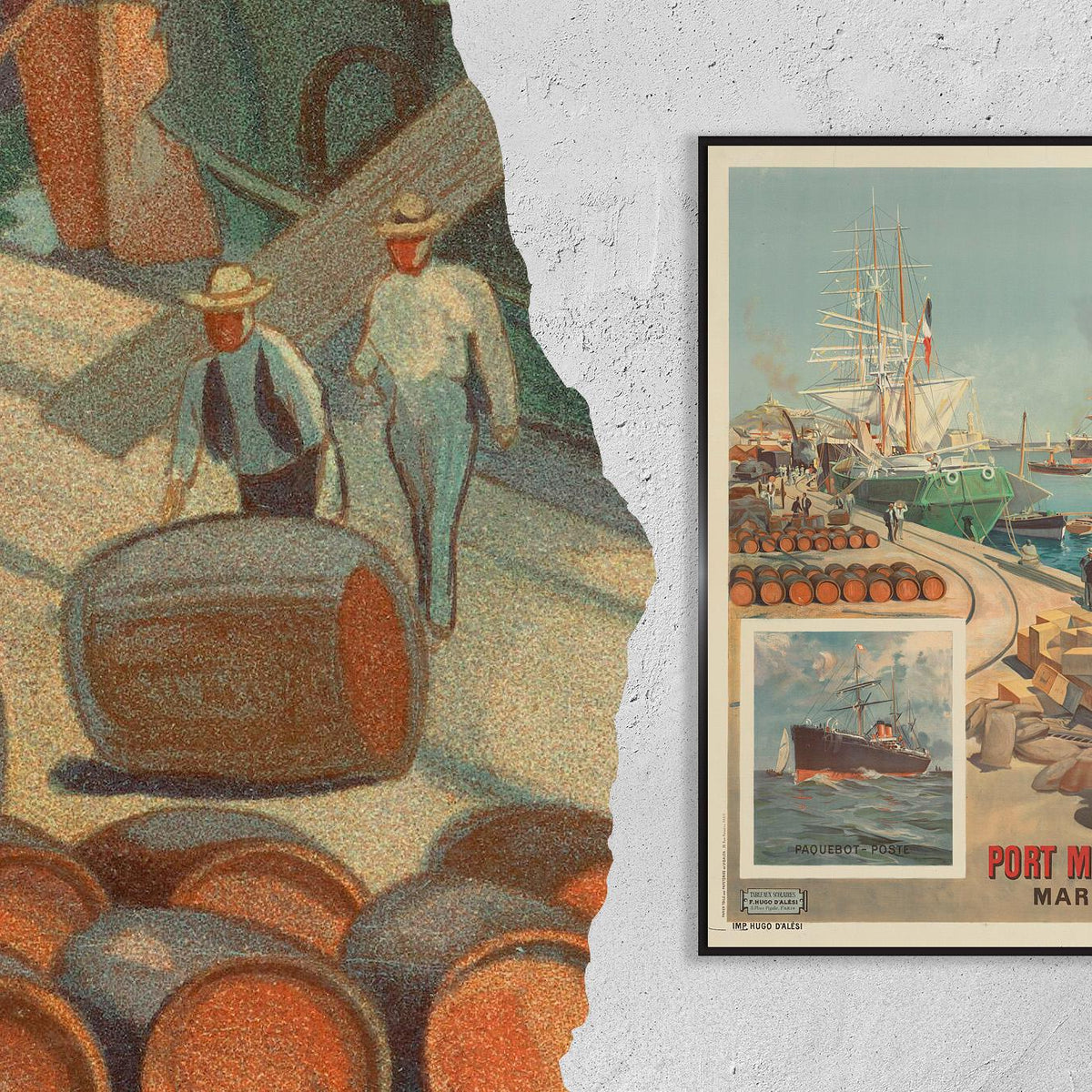 Vintage Fine Art Poster - A4, A1...20x30 inch... Port marchand. Marseille, PLM, by Frédéric Hugo D'Alesi, 1901, PLM - Tr